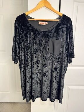 EVRI Blouse Top Women's Plus Size 3X Velvet Black Velvet Goth Witchy-core EUC